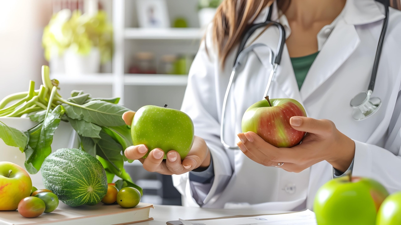 doctor-promoting-healthy-eating-with-fruits-vegetables-min